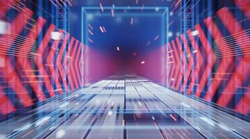Sci-fi concept tunnel with arrow sign, 3d rendering. photo