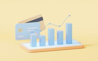 Bar graph with growth trend, 3d rendering. photo