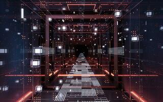 Digital cyberspace, sci-fi concept tunnel, 3d rendering. photo