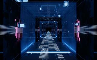 Digital cyberspace, sci-fi concept tunnel, 3d rendering. photo