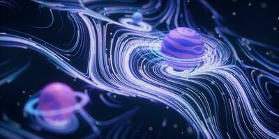 Outer space planet with wave pattern background, 3d rendering. photo
