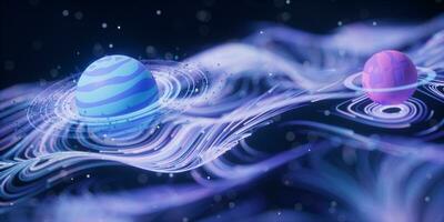 Outer space planet with wave pattern background, 3d rendering. photo