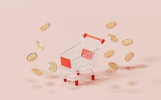 Shopping cart with 3d cartoon style, 3d rendering. photo