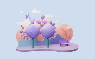 Park scene with cartoon style, 3d rendering. photo