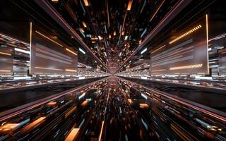 Digital cyberspace tunnel, technology background, 3d rendering. photo