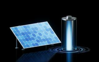 Solar panels and batteries, 3d rendering. photo