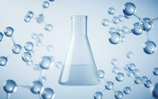 Conical flask with blue background, 3d rendering. photo