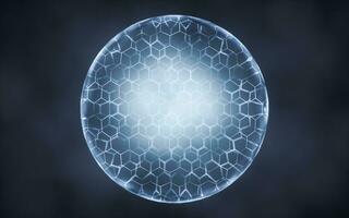 transparente esfera con hexágono patrón, 3d representación. foto