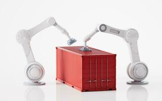 Mechanical arm and industry container, 3d rendering. photo