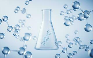 Conical flask with blue background, 3d rendering. photo