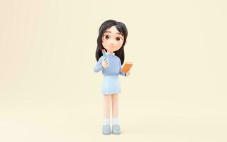The cartoon girl with book and pencil in the hand, 3d rendering. photo