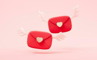 Envelope with love heart with red color, 3d rendering. photo