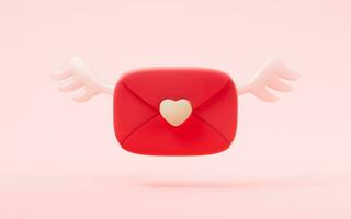 Envelope with love heart with red color, 3d rendering. photo