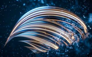 Flowing curve and particles background, 3d rendering. photo