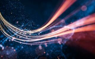 Flowing curve and particles background, 3d rendering. photo