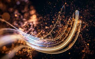 Flowing curve and particles background, 3d rendering. photo