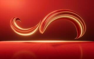 Flowing red geometry lines with ground, 3d rendering. photo