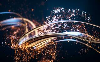 Flowing curve and particles background, 3d rendering. photo