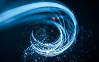 Flowing curve and particles background, 3d rendering. photo