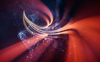 Flowing curve and particles background, 3d rendering. photo