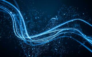 Flowing curve and particles background, 3d rendering. photo