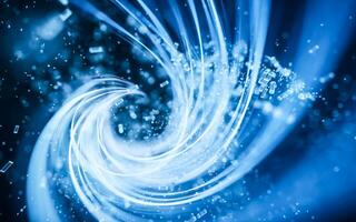 Flowing curve and particles background, 3d rendering. photo