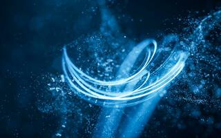 Flowing curve and particles background, 3d rendering. photo