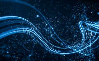 Flowing curve and particles background, 3d rendering. photo