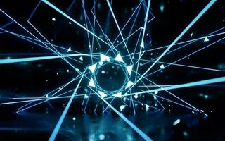 Glowing neon lines tunnel, 3d rendering. photo