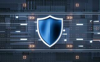 Glossy shield with cyberspace background, 3d rendering. photo