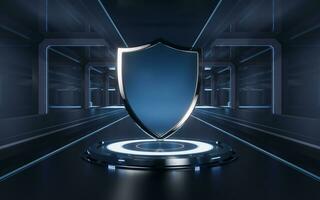 Glossy shield with technology background, 3d rendering. photo