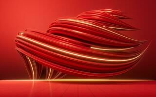 Flowing red geometry lines with ground, 3d rendering. photo