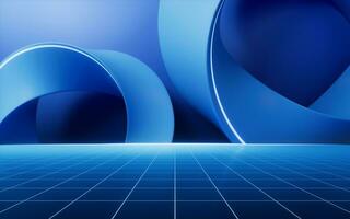 Blue curve geometry background, 3d rendering. photo