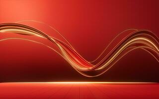 Flowing red geometry lines with ground, 3d rendering. photo