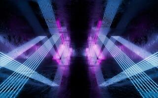 Glowing neon lines tunnel, 3d rendering. photo