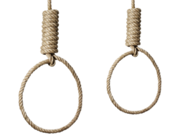 Rope noose with hangman's knot hanging in front, transparent background png