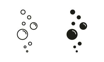 Foam, Clean Water, Line and Silhouette Black Icon Set. Fizzy Aqua Drink, Champagne Drops Symbol Collection. Underwater Ball. Bubble Soap, Air Oxygen, Soda Pictogram. Isolated Vector Illustration.