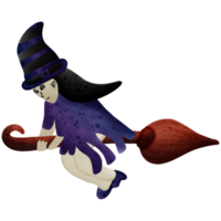 Halloween witch with a broom isolated on transparent background png