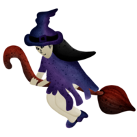 Halloween witch with a broom isolated on transparent background png