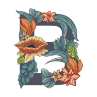 Letter B Floral Art Isolated on Transparent Background png