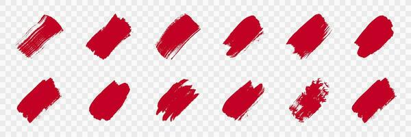 Red Brush Stroke Set. Grunge Texture, Ink Paintbrush. Watercolor Stain, Splash, Scribble Collection. Paint Brush Stroke. Splatter in Rectangle Shape. Abstract Design. Isolated Vector Illustration.