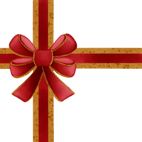 Red ribbon bow with gold stripes isolated on transparent background png