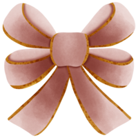 Brown ribbon bow with gold stripes isolated on transparent background png