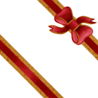 Red ribbon bow with gold stripes isolated on transparent background png