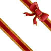 Red ribbon bow with gold stripes isolated on transparent background png