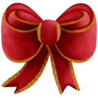 Red ribbon bow with gold stripes isolated on transparent background png