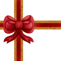 Red ribbon bow with gold stripes isolated on transparent background png