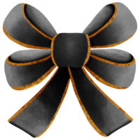 Black ribbon bow with gold stripes isolated on transparent background png