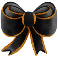 Black ribbon bow with gold stripes isolated on transparent background png