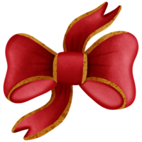 Red ribbon bow with gold stripes isolated on transparent background png